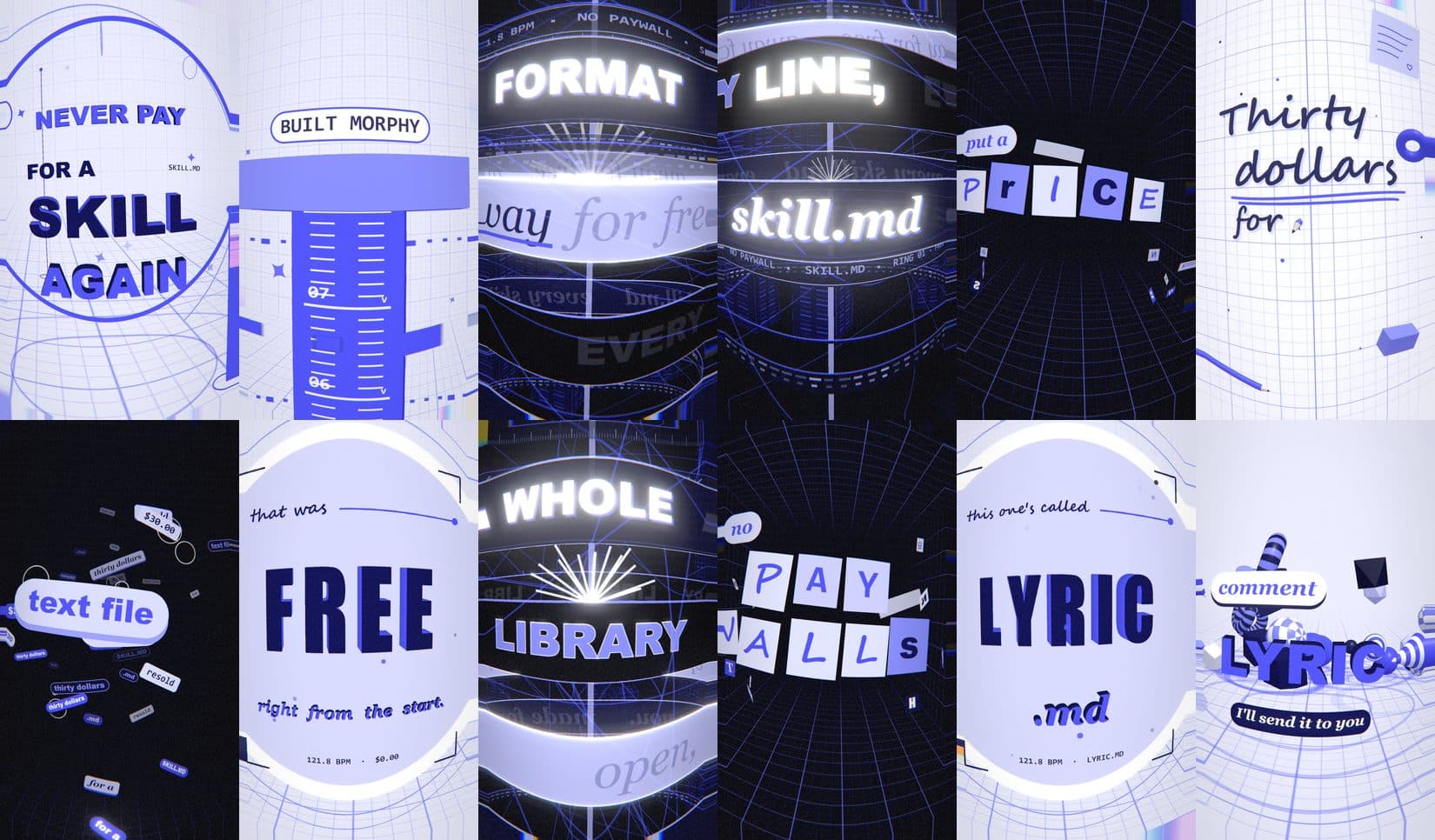 Twelve frames from a finished Lyric reel, in order