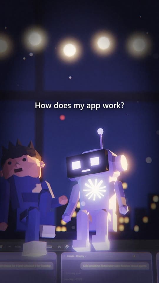 A frame of a Dev talks to Claude reel