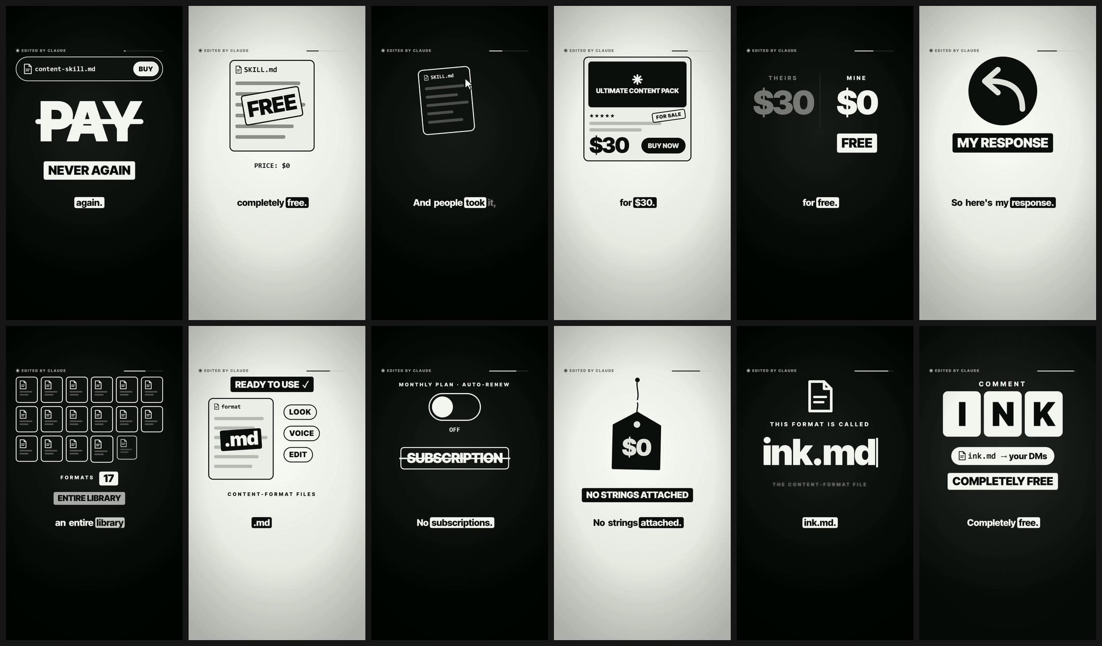 Twelve frames from a finished Ink reel, in order